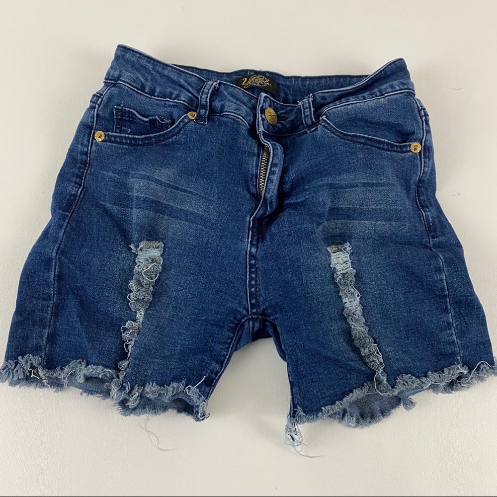 2 Blue Ripped Jean Shorts